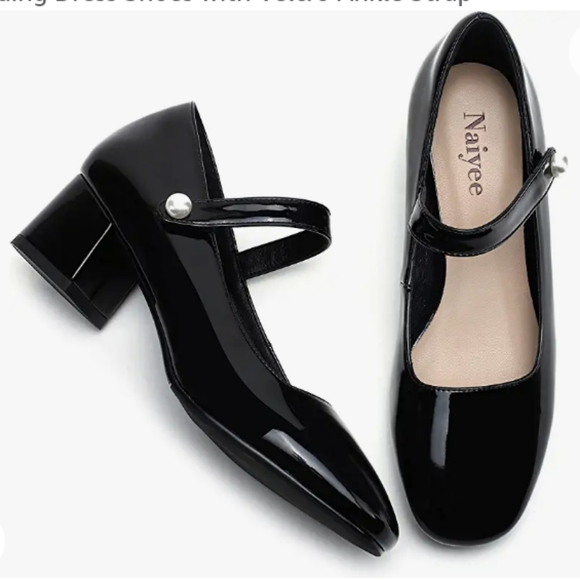 Naiyee Shoes - Naiyee Black Mary Jane Low Chunky Heel w Pearl Detail Size 10 NIB